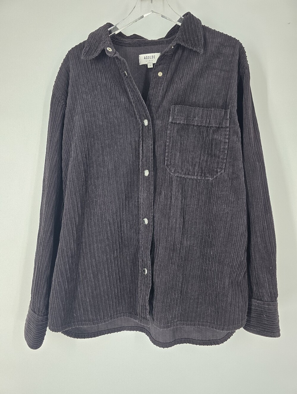 Agolde Odele Corduroy Shirt 100% Cotton in Wig Corduroy Black Size M Oversized
